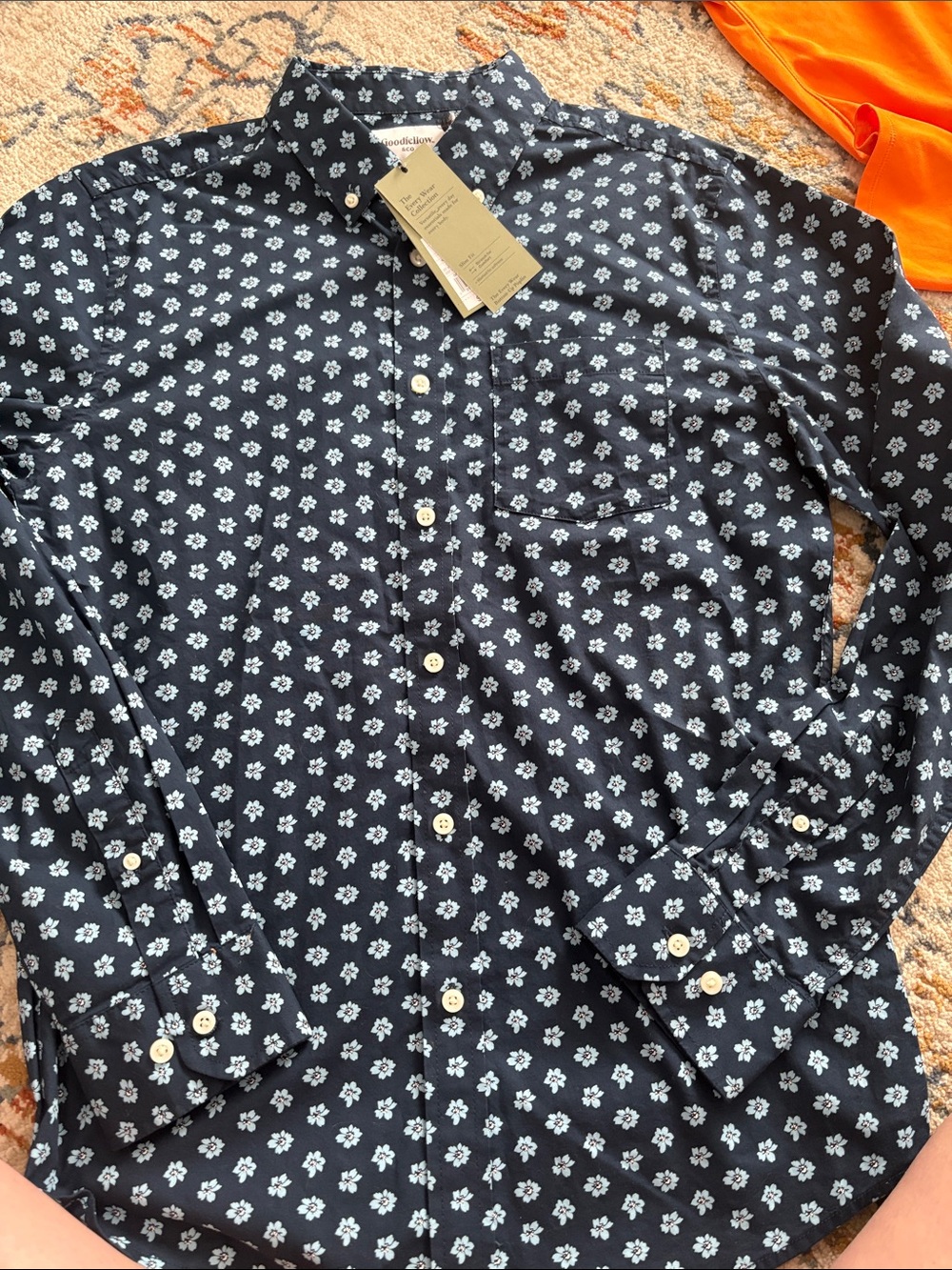 Goodfellow & Co Navy Button-Down Shirt with White Floral Print